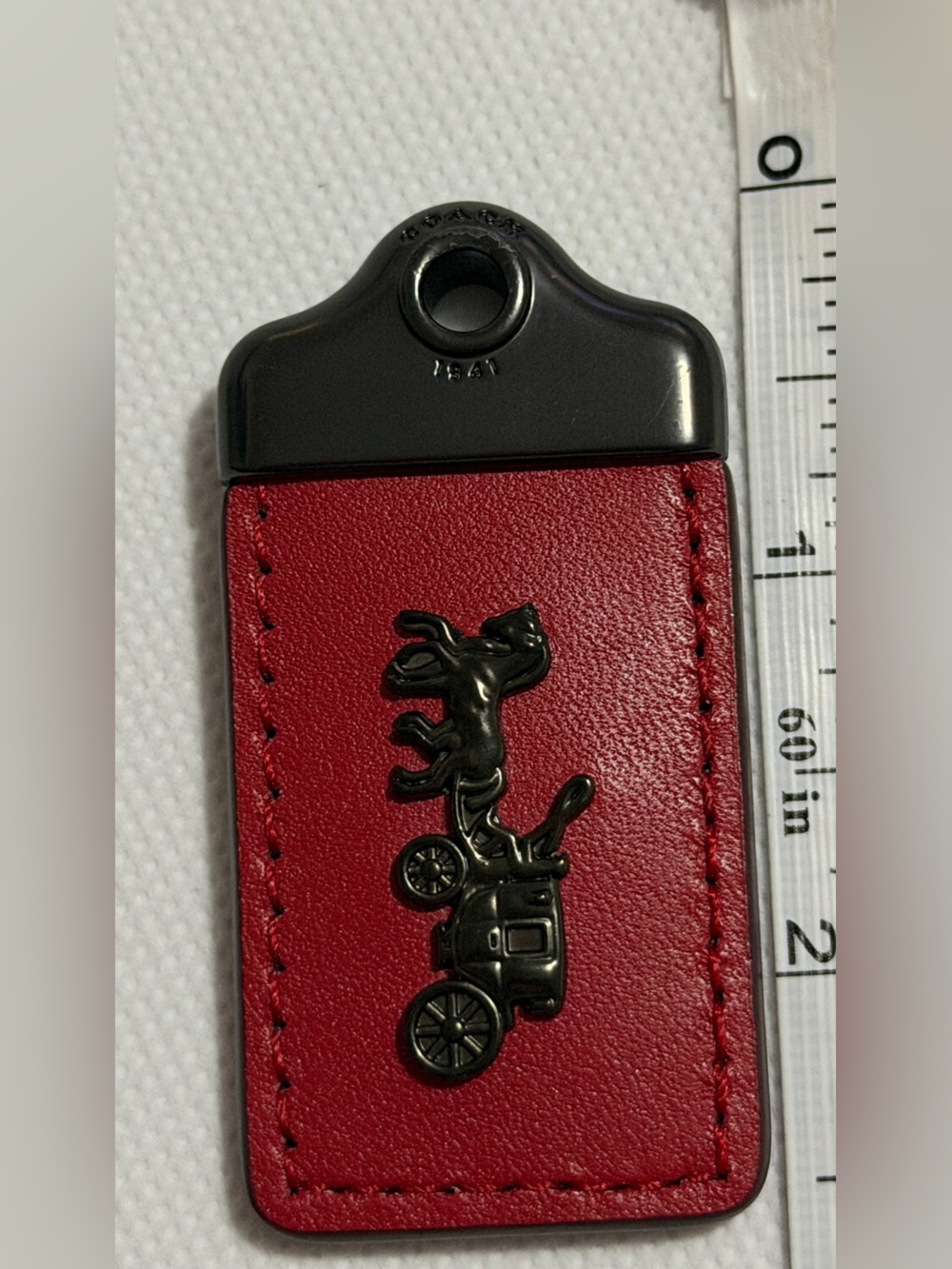 Coach Red Leather Phone Strap with Black Coach Carriage Hardware